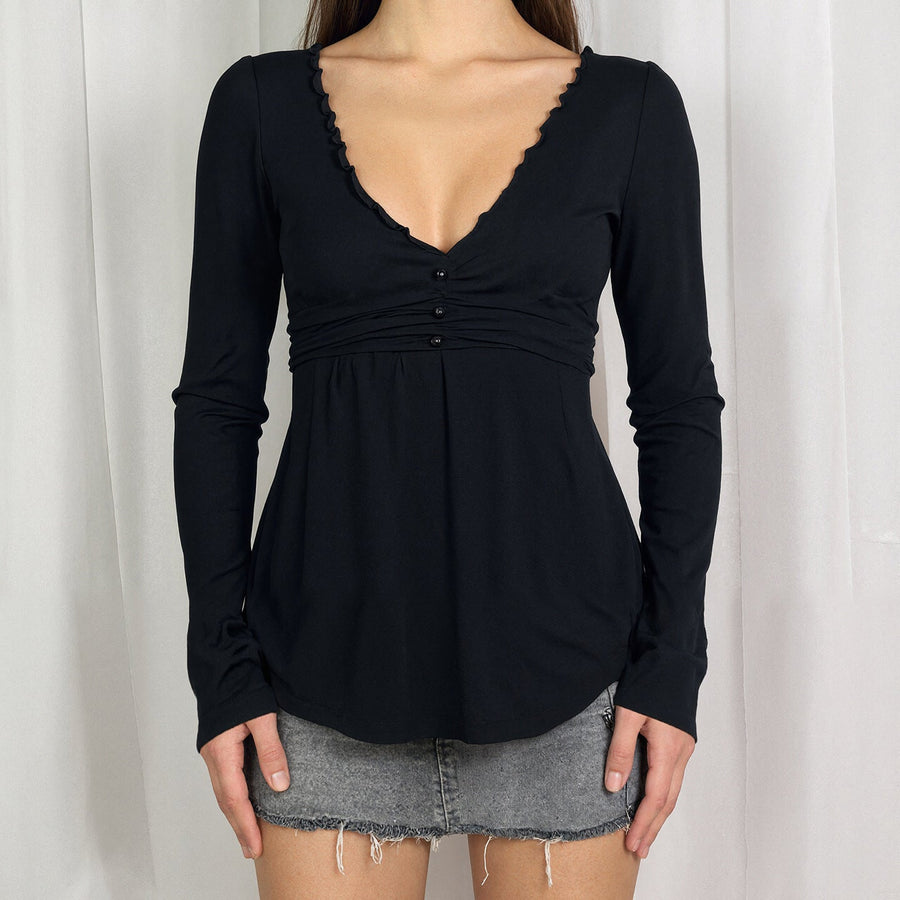 The Maison Lace Trim Ruched Peplum Top