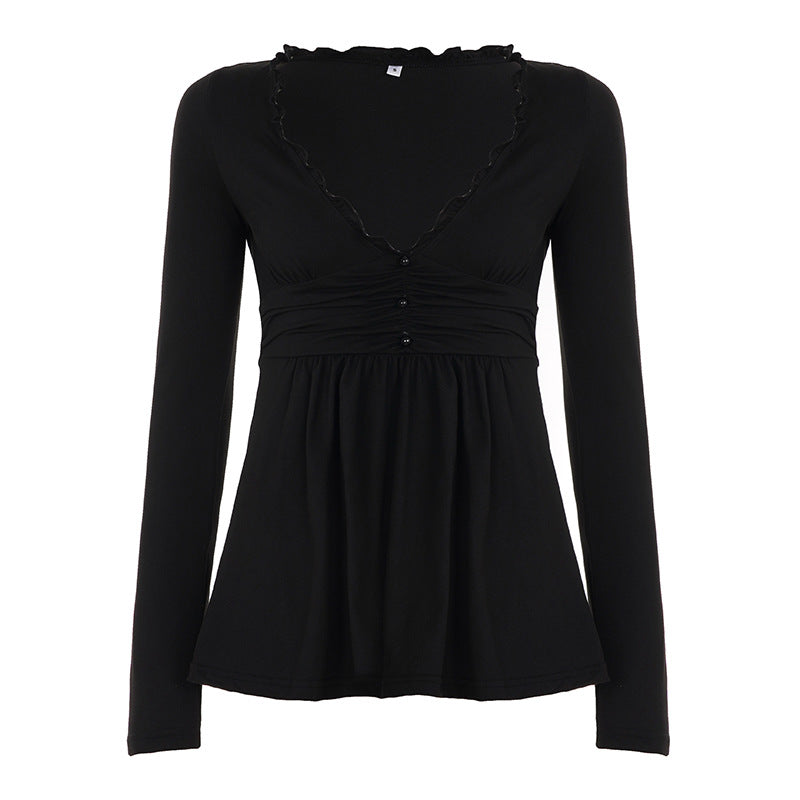 The Elara Lace Trim Ruched Peplum Top