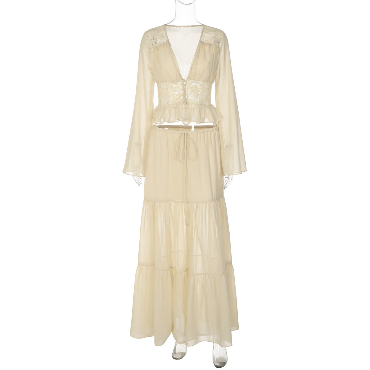 The Elara Lace Ruffle Chiffon Maxi Set