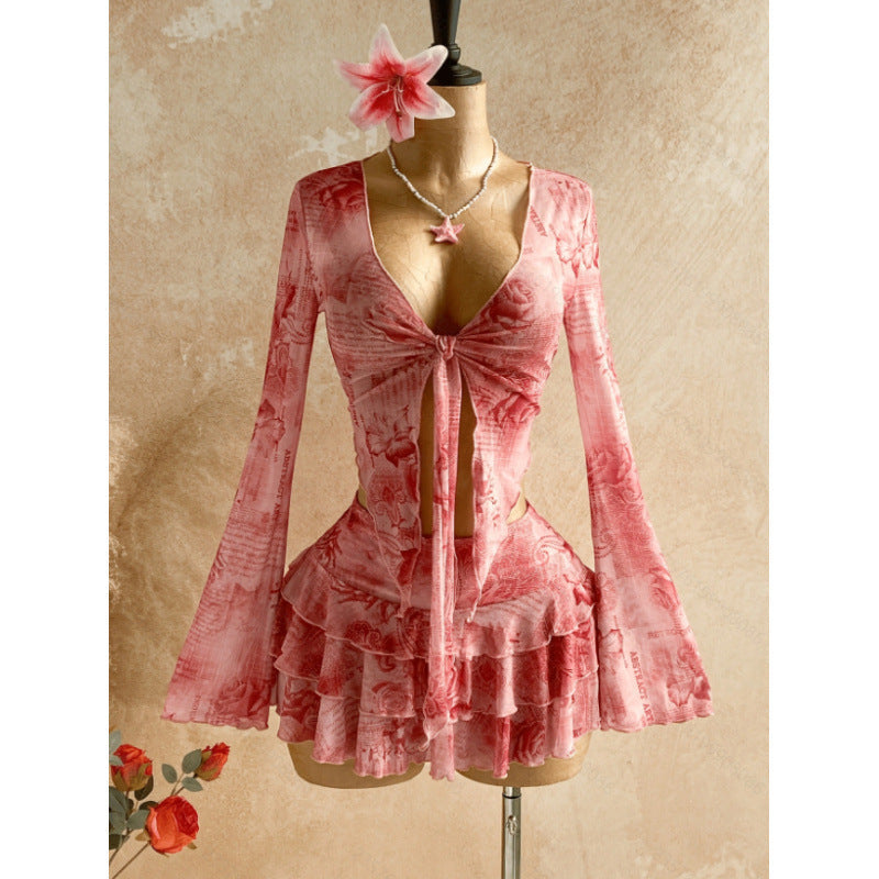 The Elara Romantic Floral Tie-Front Mesh Set