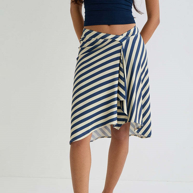 Maison Asymmetric Stripe Wrap Skirt  Midi Skirt