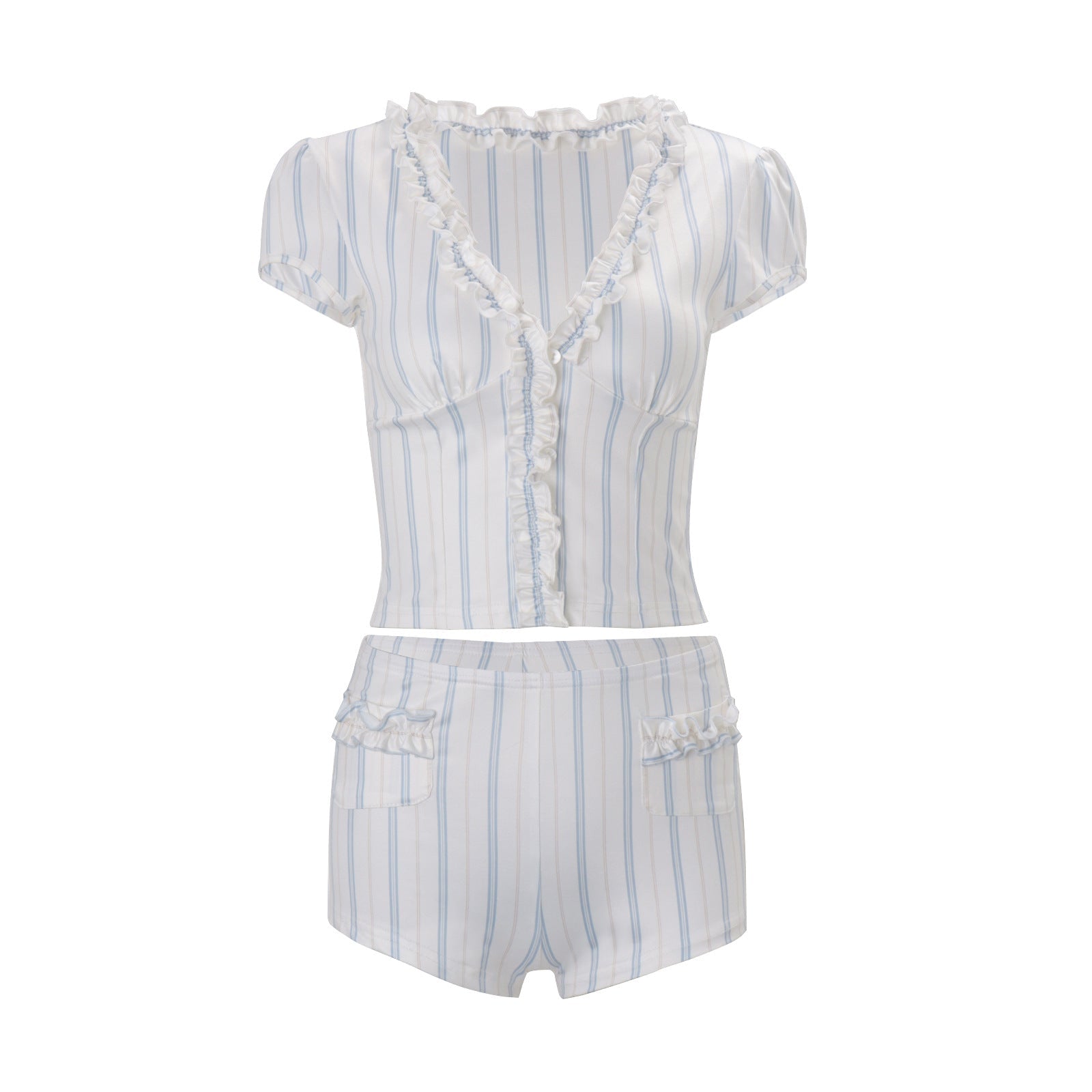 The Elara Stripe Ruffle Two Piece Set
