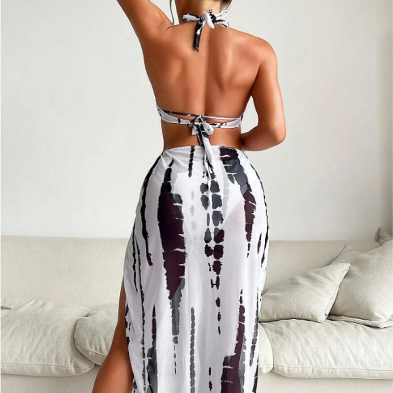 Tie-Dye Halter Cutout Swimsuit & Cover-Up Set