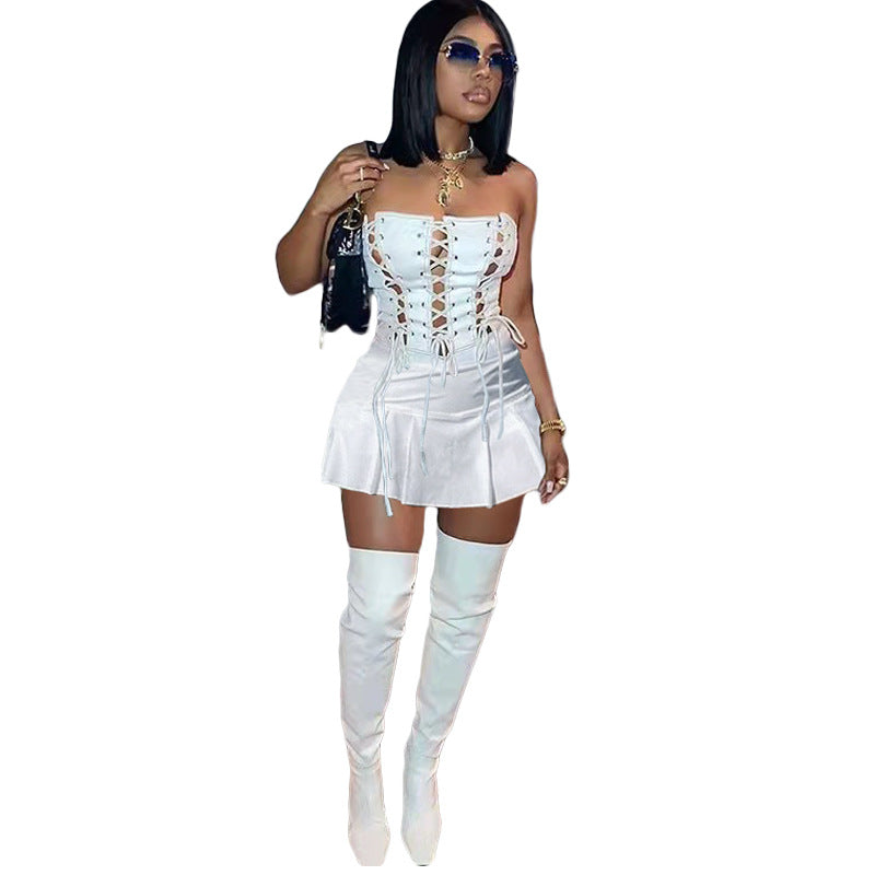 The Elara Cutout Lace-Up Corset Romper