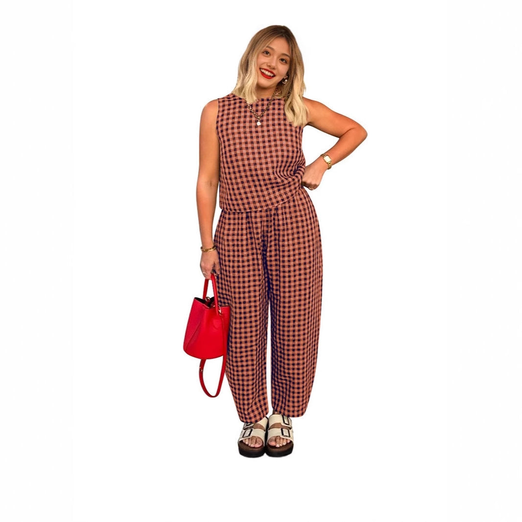 The Elara Plus Size Relaxed Check Tank & Pant Set