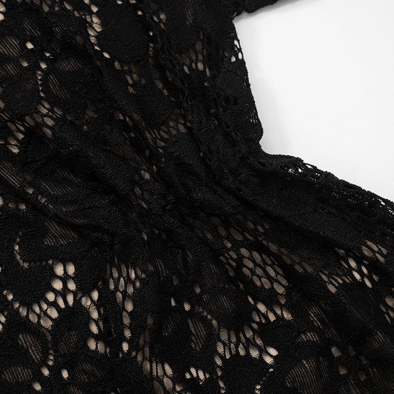 The Elara Noir Floral Lace Two Piece Set