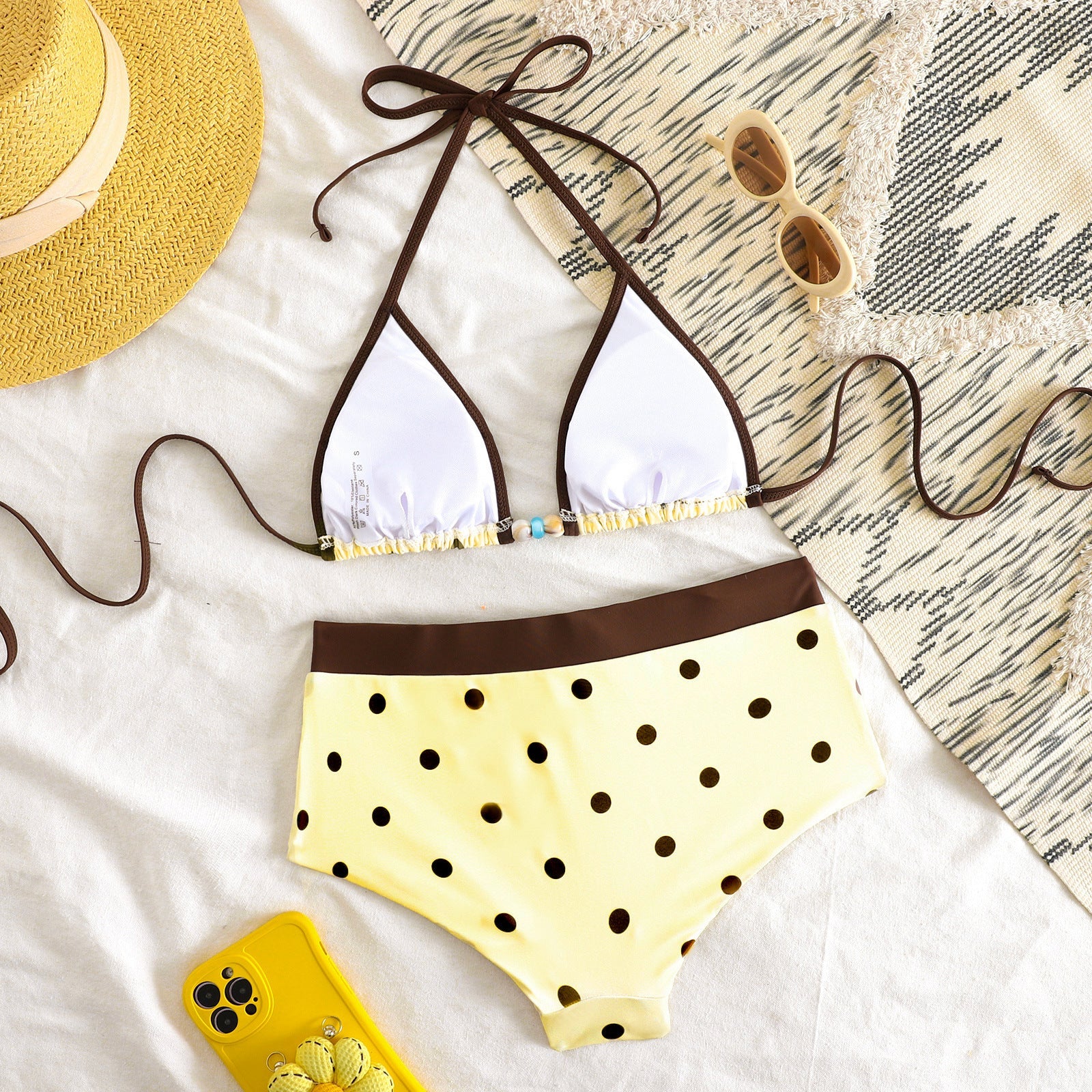 The Elara Polka Dot Halter High Waist Bikini Set