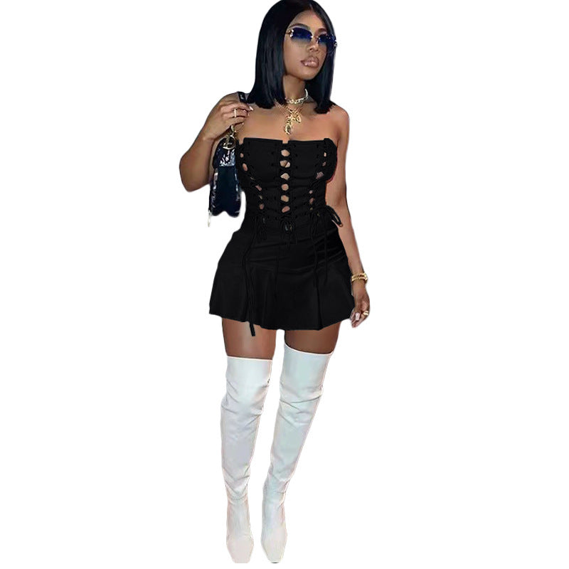 The Elara Cutout Lace-Up Corset Romper