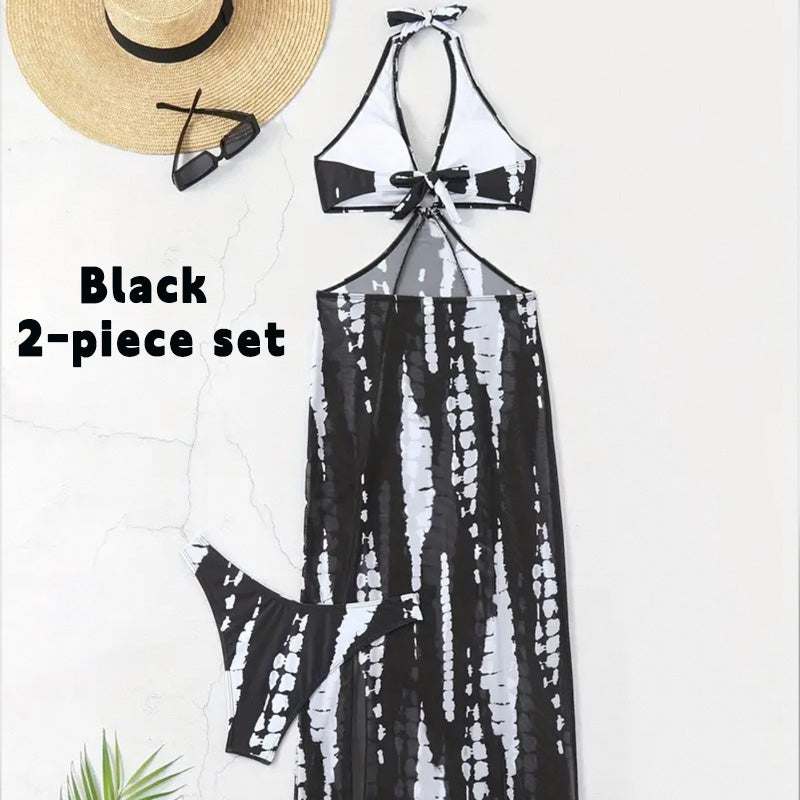 Tie-Dye Halter Cutout Swimsuit & Cover-Up Set