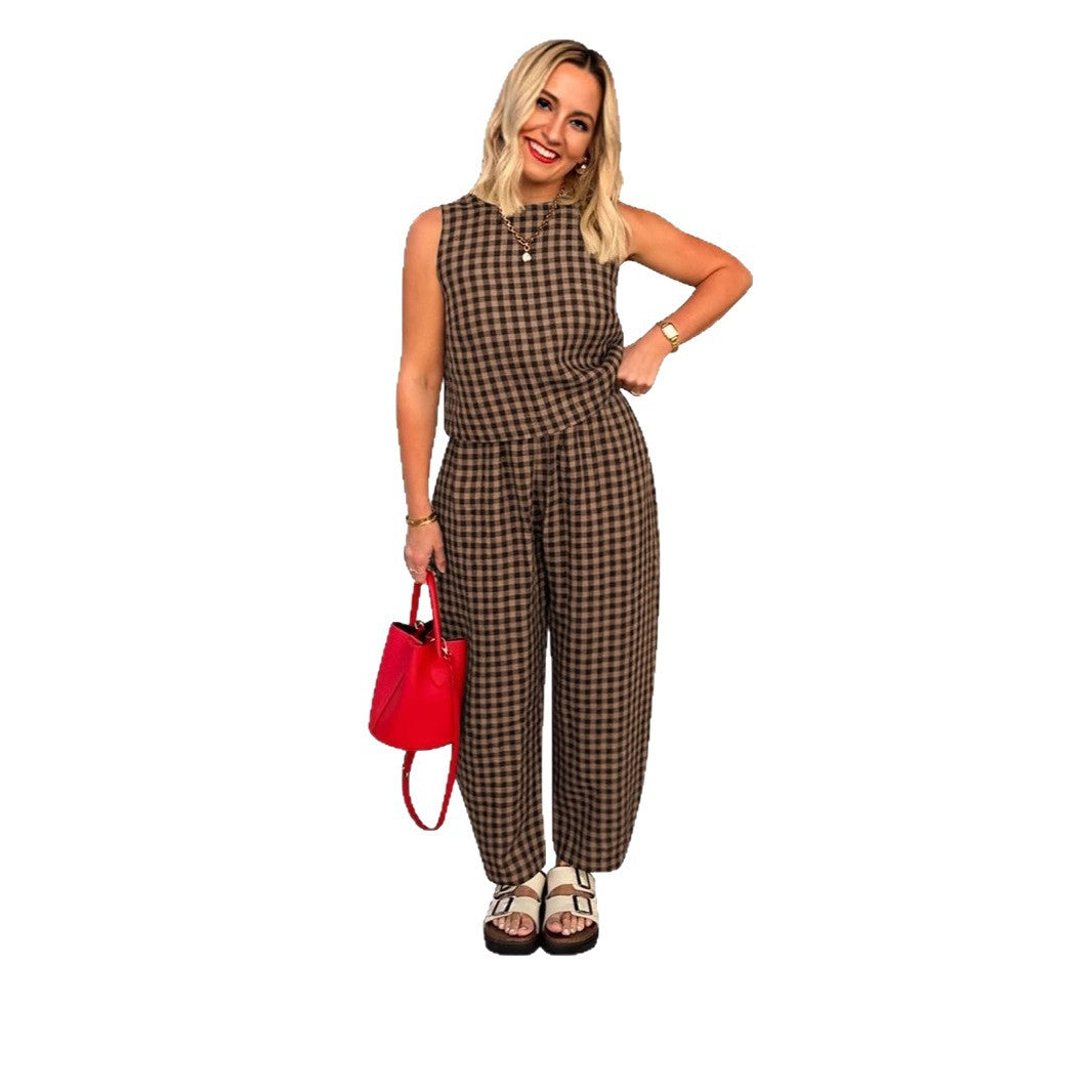 The Elara Plus Size Relaxed Check Tank & Pant Set