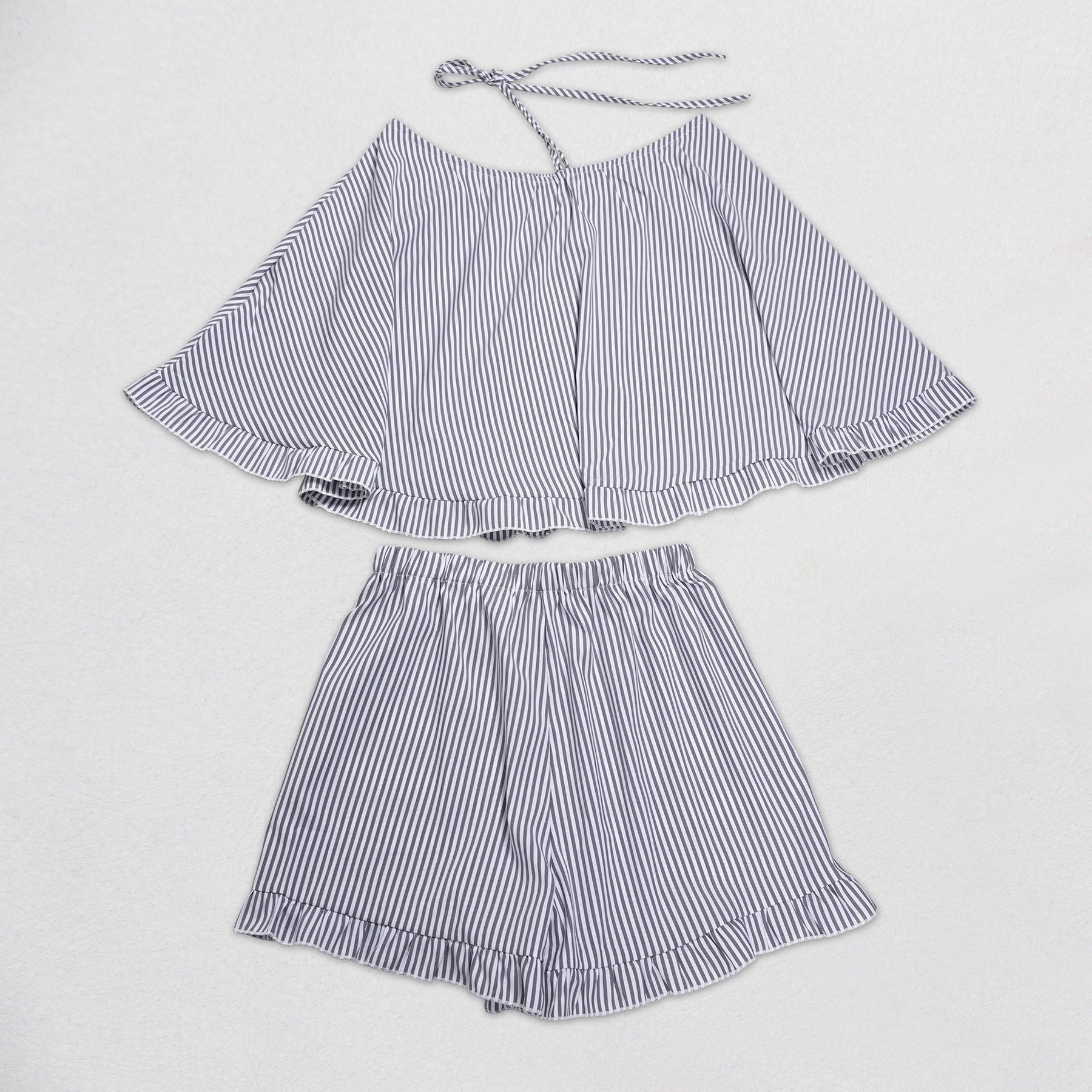 The Elara Striped Halter Ruffle Shorts Set