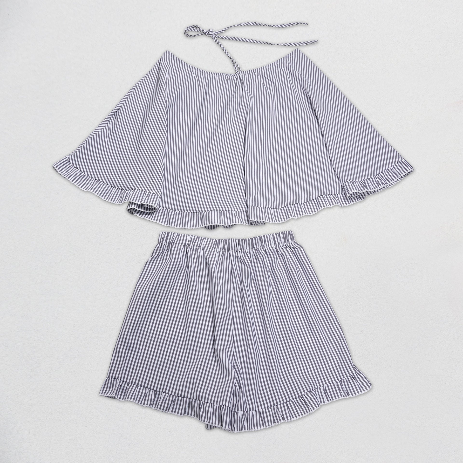 The Elara Striped Halter Ruffle Shorts Set