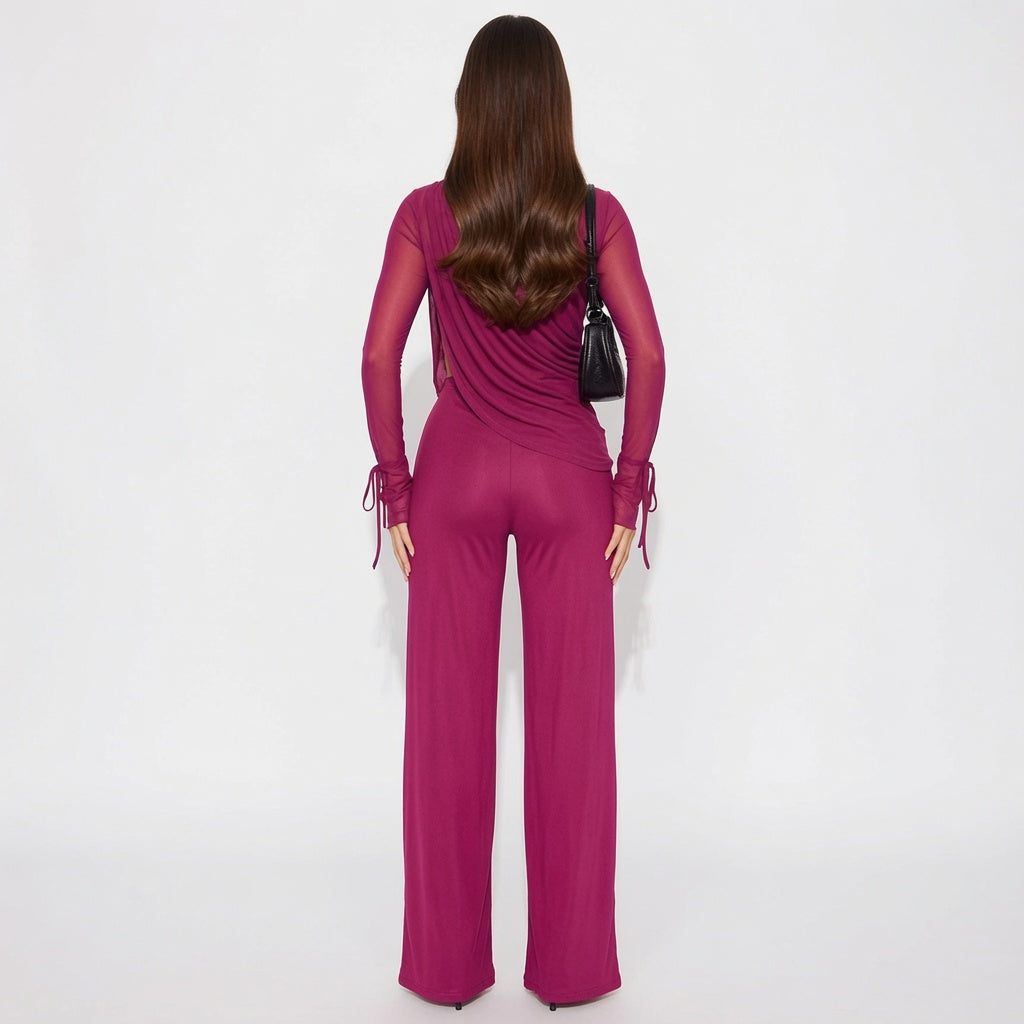 The Elara Sheer Draped Mesh Two-Piece Set