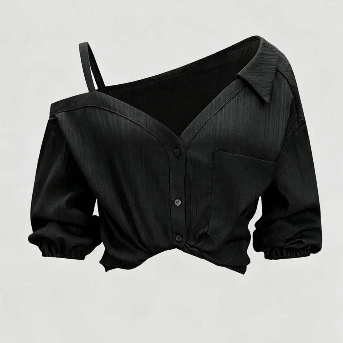 The Elara Asymmetric Cold Shoulder Textured Blouse