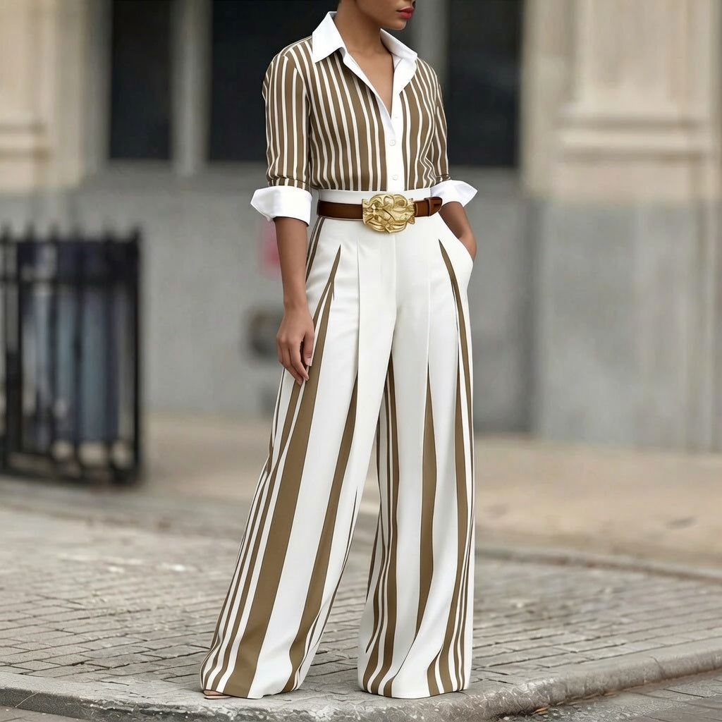 The Elara Old Money Striped Blouse & Palazzo Set