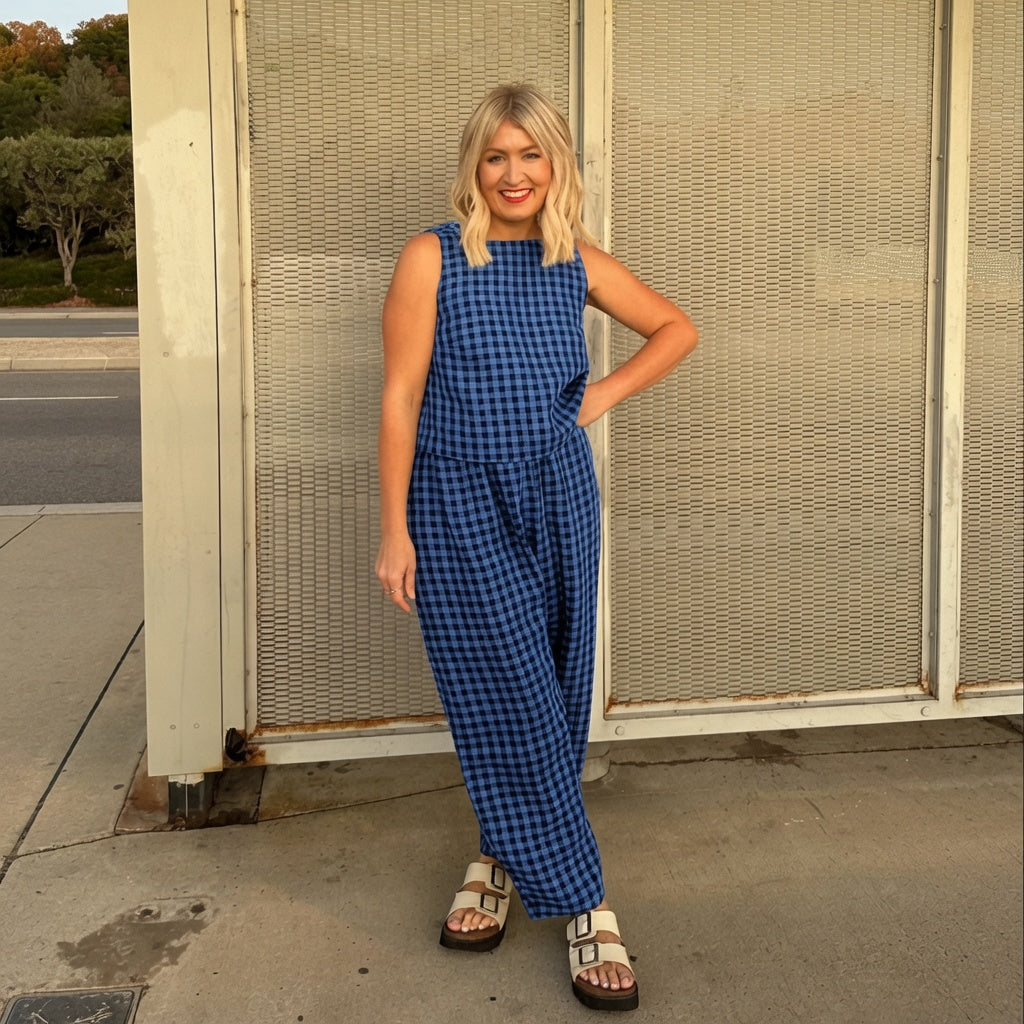 The Elara Plus Size Relaxed Check Tank & Pant Set