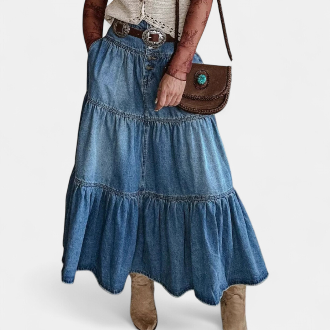 CALLA™ – Boho Tiered Denim Mini Skirt