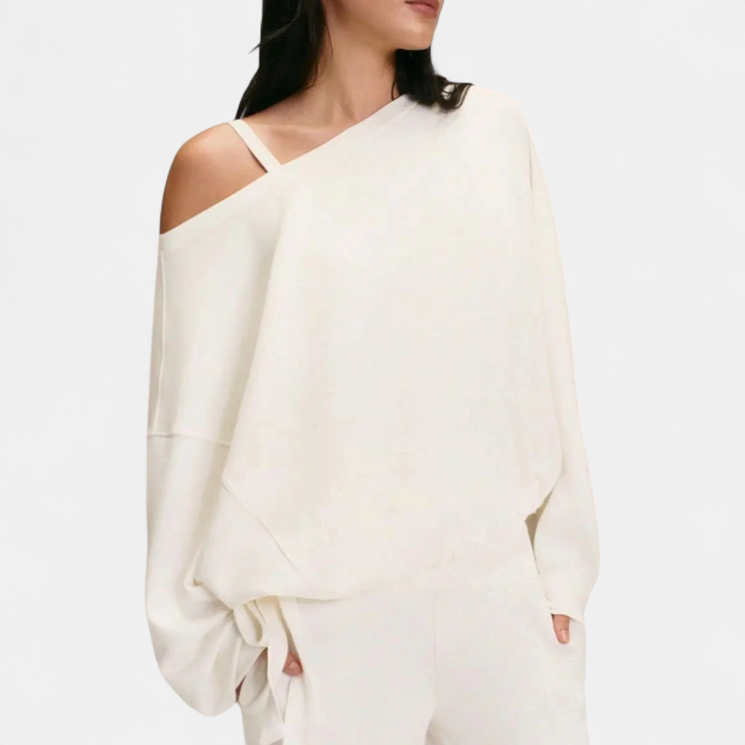 HARLOW™ – Relaxed Drawstring One-Shoulder Sweatshirt