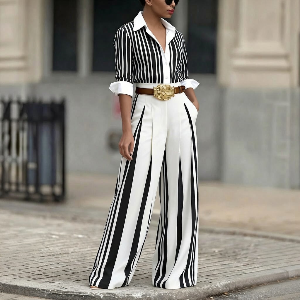 The Elara Old Money Striped Blouse & Palazzo Set