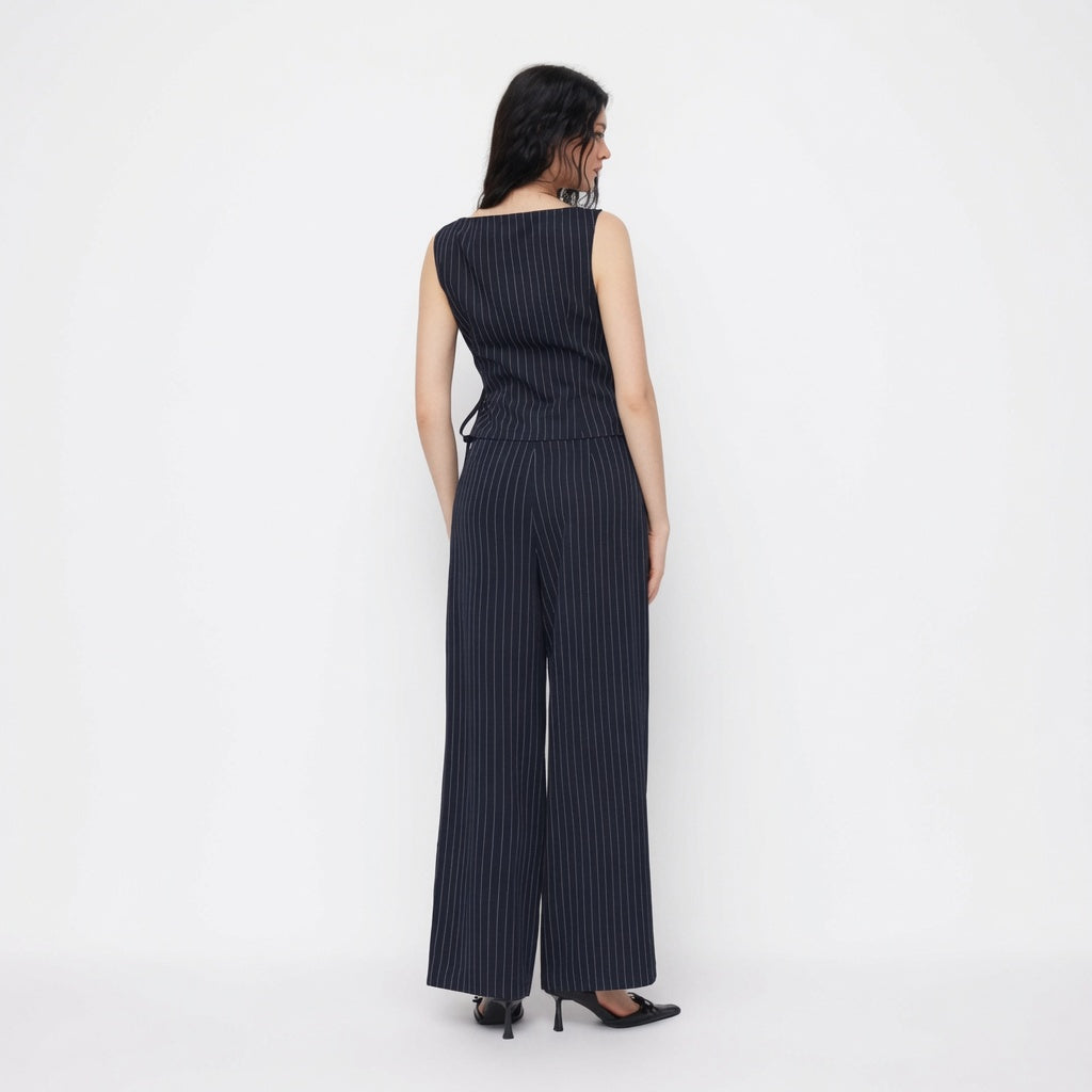 The Elara Pinstripe Wrap Knotted Set