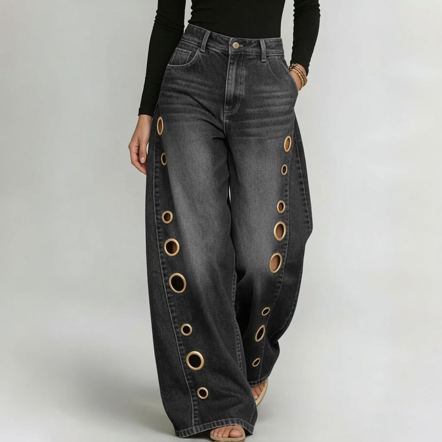 The Maison Metal Eyelet Wide-Leg Jeans