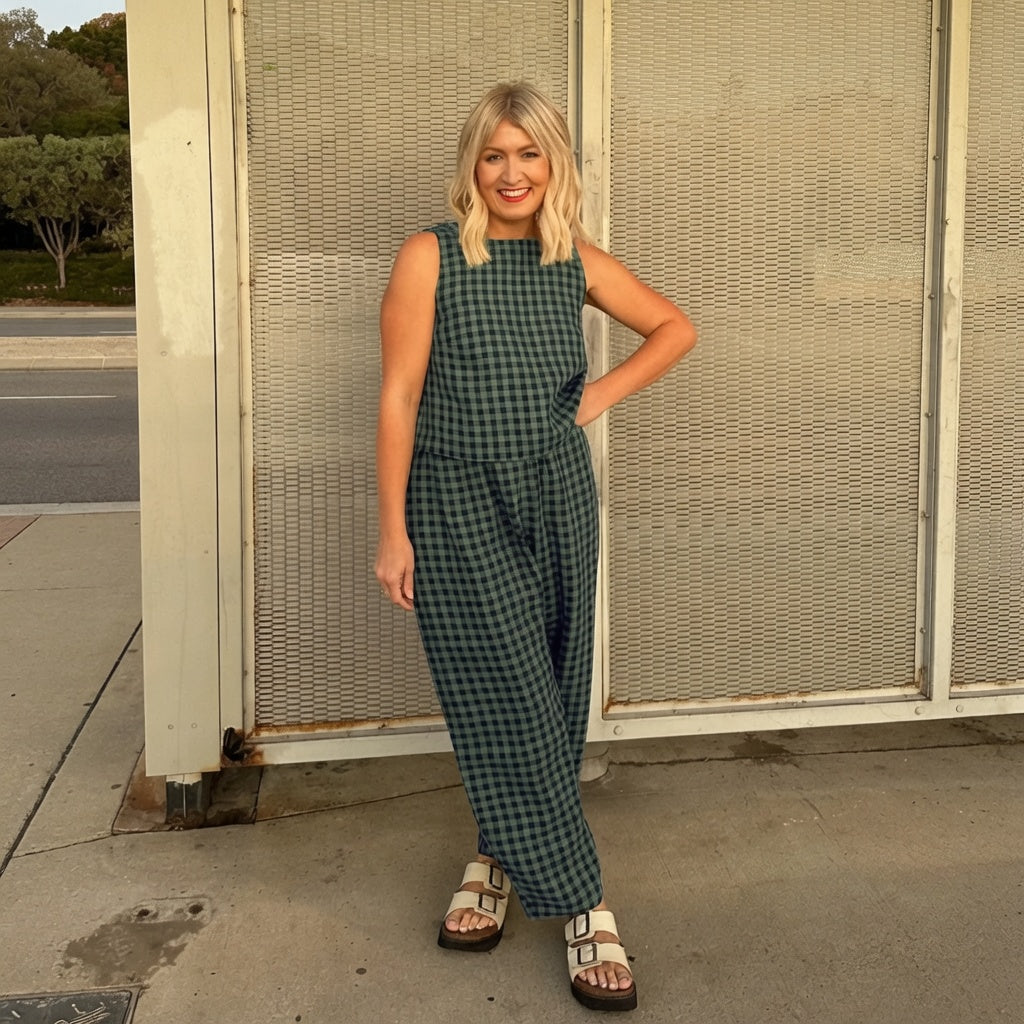 The Elara Plus Size Relaxed Check Tank & Pant Set