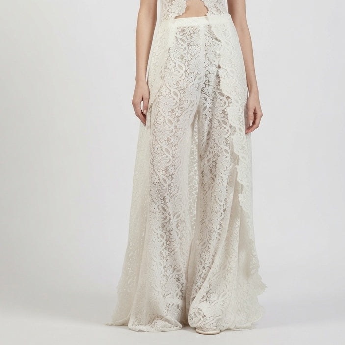 The Elara High Neck Lace Cutout Flowy Set
