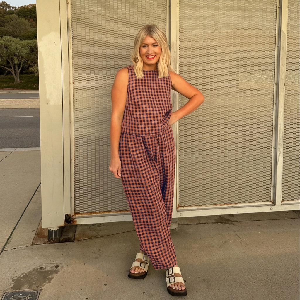 The Elara Plus Size Relaxed Check Tank & Pant Set