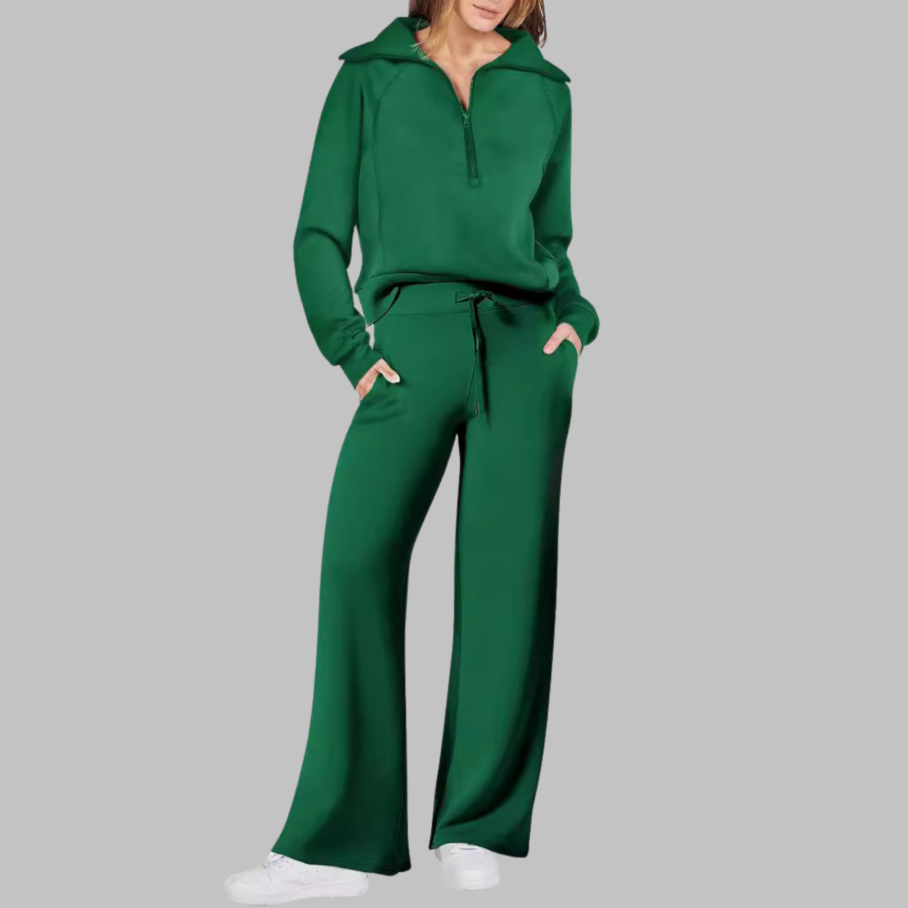 UDAY | Comfy Half Zip Sweatshirt and Wide Leg Pants Set