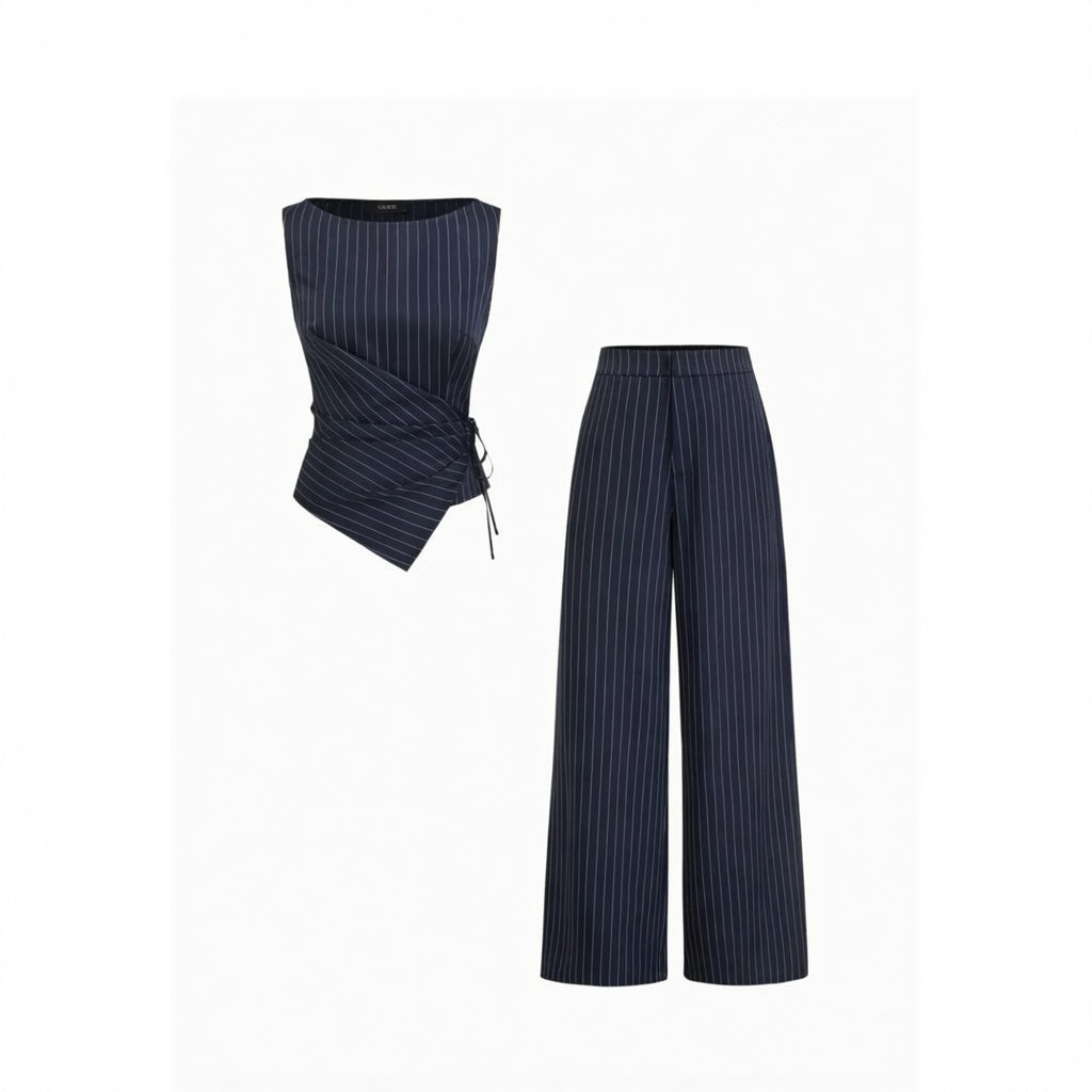 The Elara Pinstripe Wrap Knotted Set