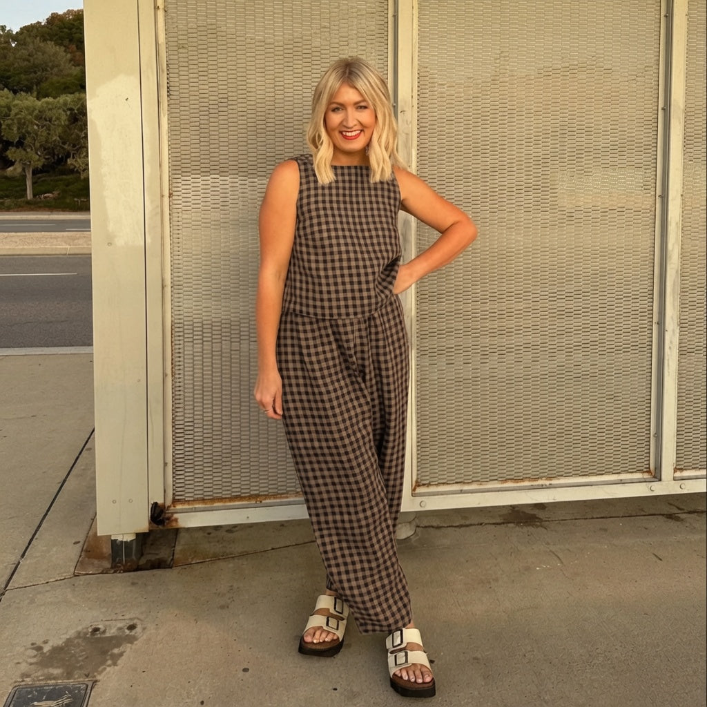The Elara Plus Size Relaxed Check Tank & Pant Set