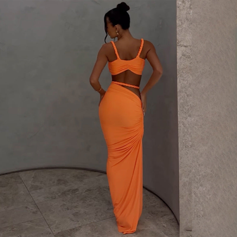 Backless Halter Crop Top and Bodycon Skirt Set