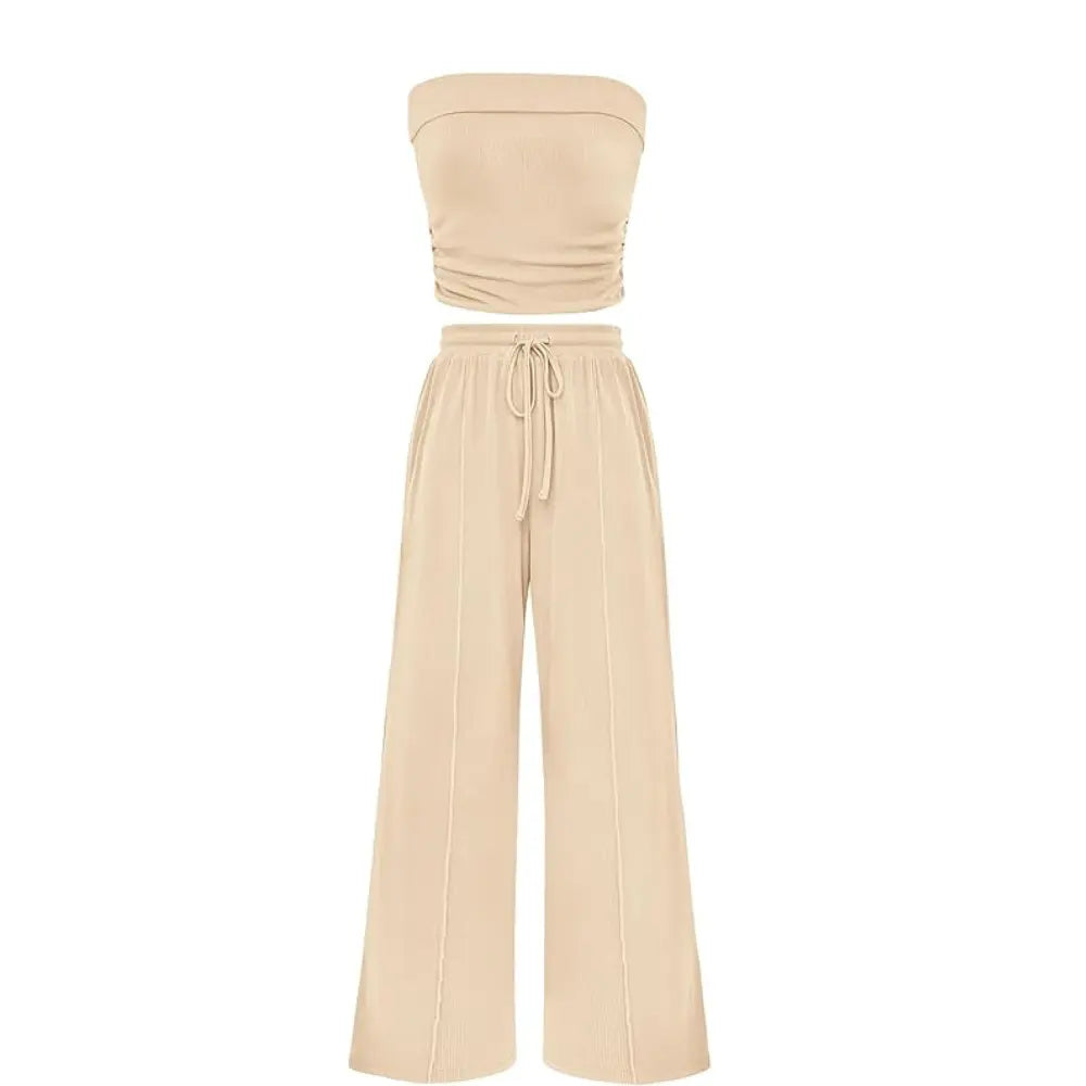 The Elara Ribbed Knit Tube Top & Wide Leg Pants Set