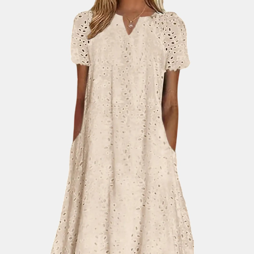 CELINDA™ – Breezy V-Neck Crochet Maxi Dress
