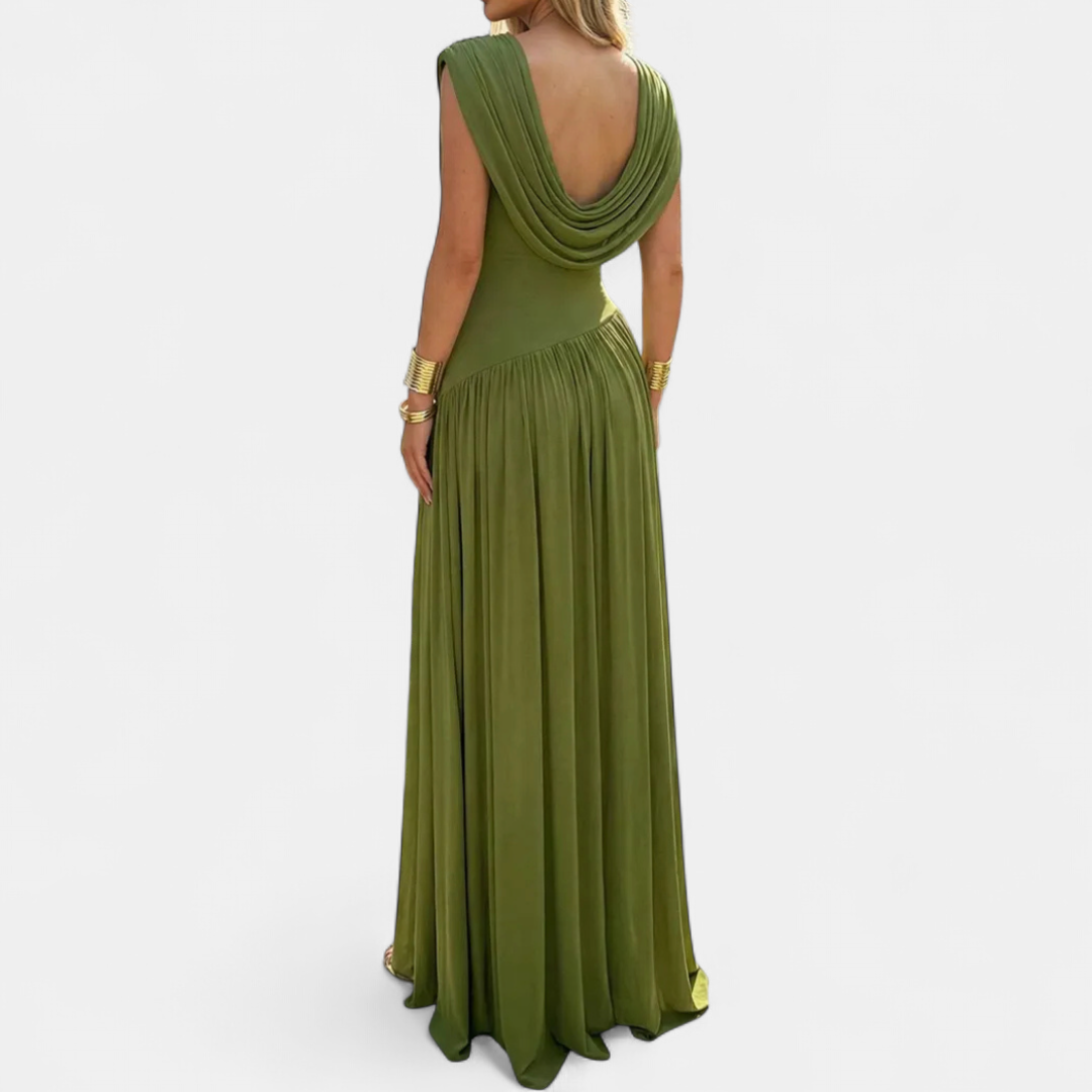 GENEVIÈVE™ – French Ruched Slit Evening Gown