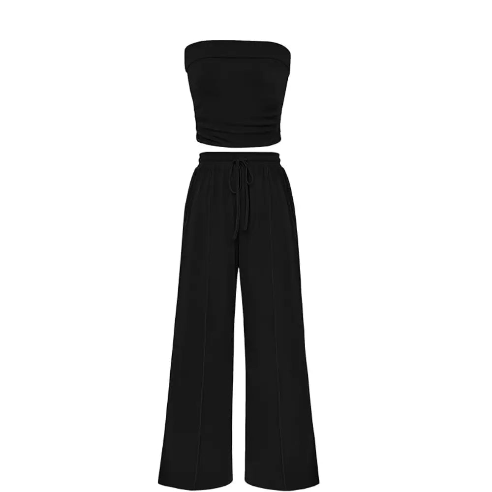The Elara Ribbed Knit Tube Top & Wide Leg Pants Set