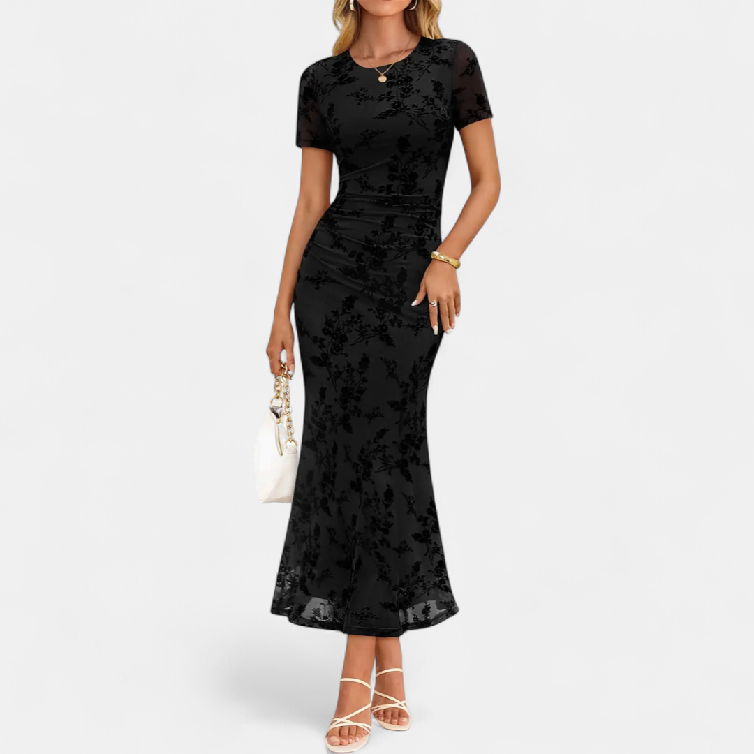 CORINNE™ – Floral Mesh Waist-Cinch Mini Dress