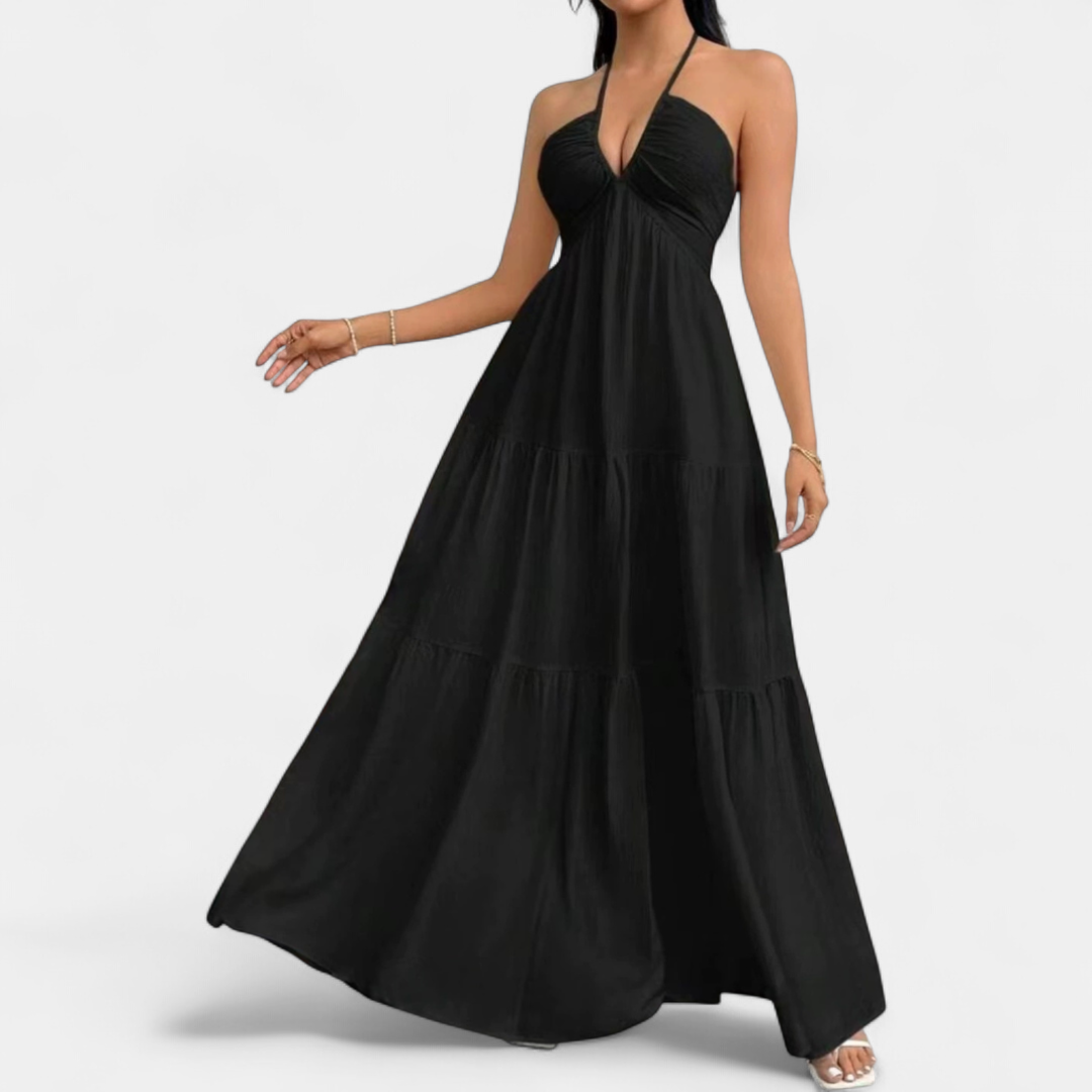 ZEPHYRA™ – Deep V Belted Boho Maxi Dress