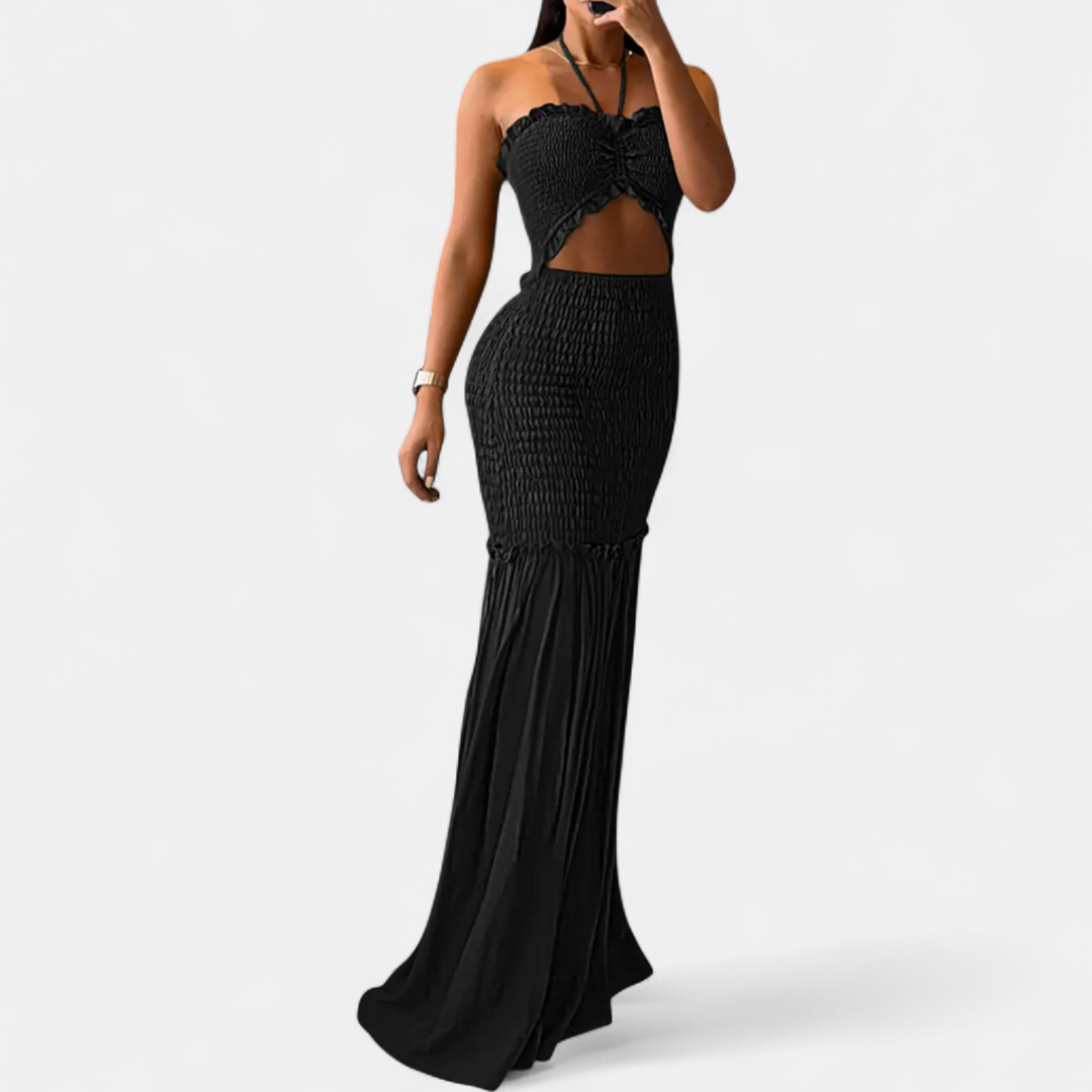 ISLA™ – Tropical Print Strapless Ruffle Maxi Set