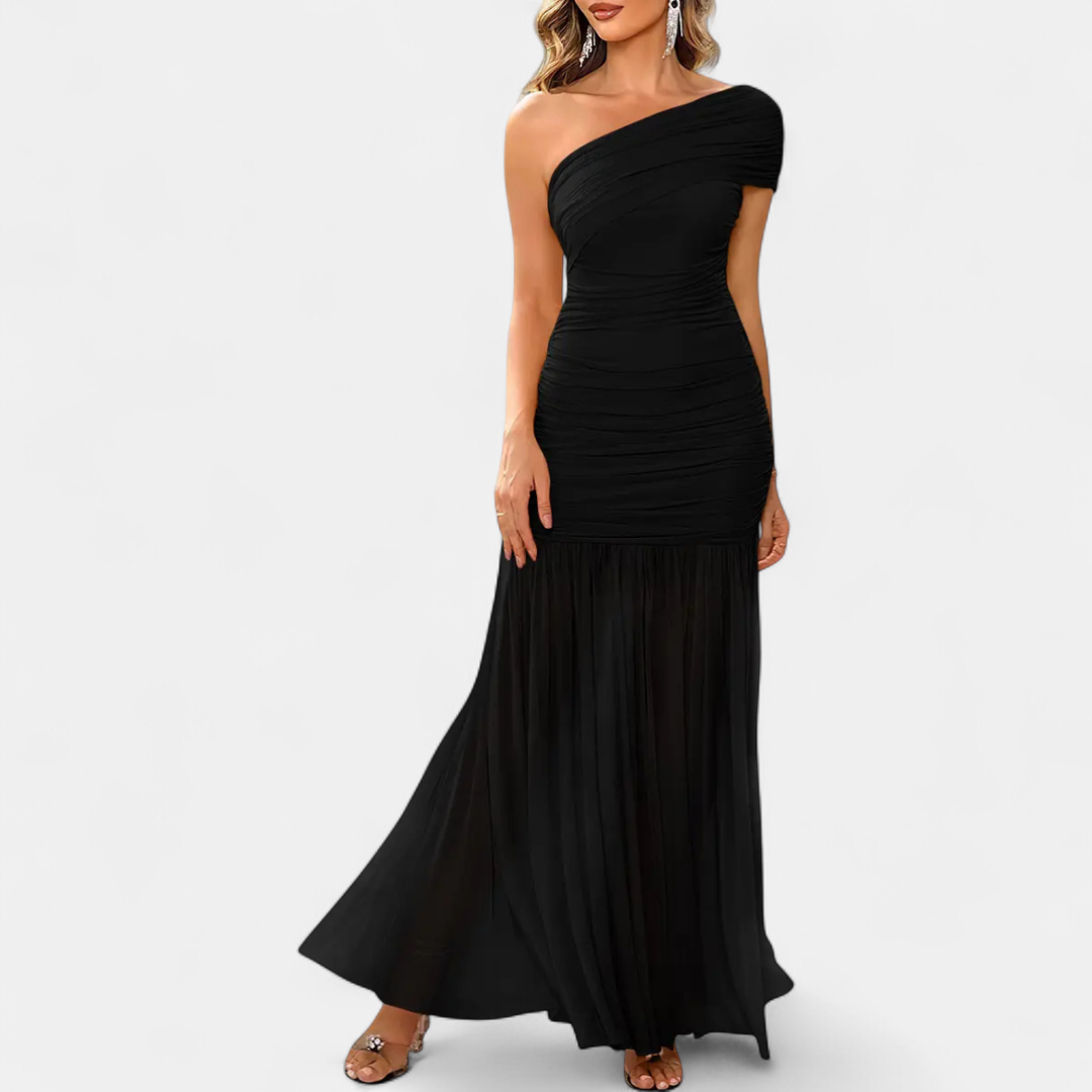 SCARLETT™ – Sleek Asymmetric Ruched Maxi Dress
