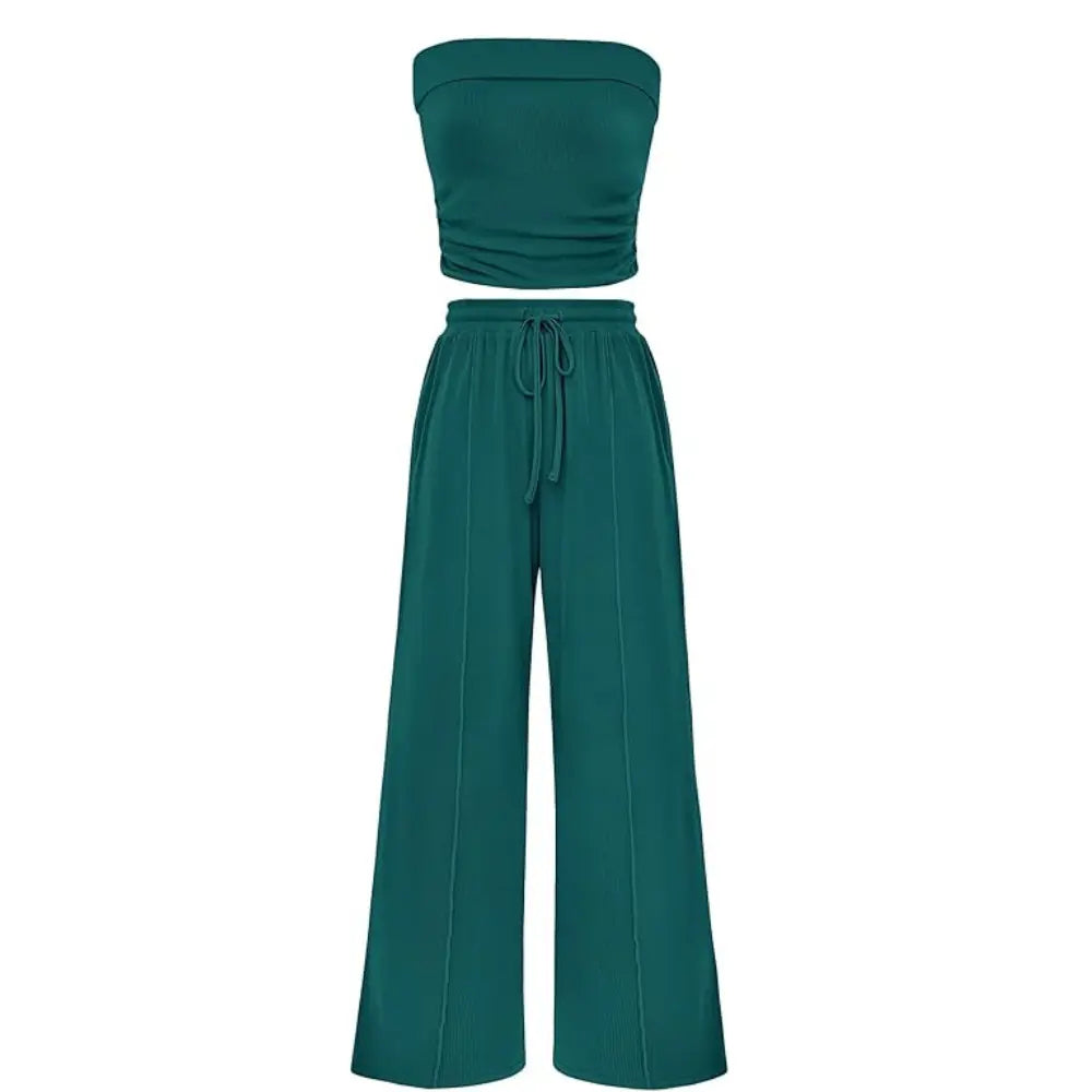 The Elara Ribbed Knit Tube Top & Wide Leg Pants Set