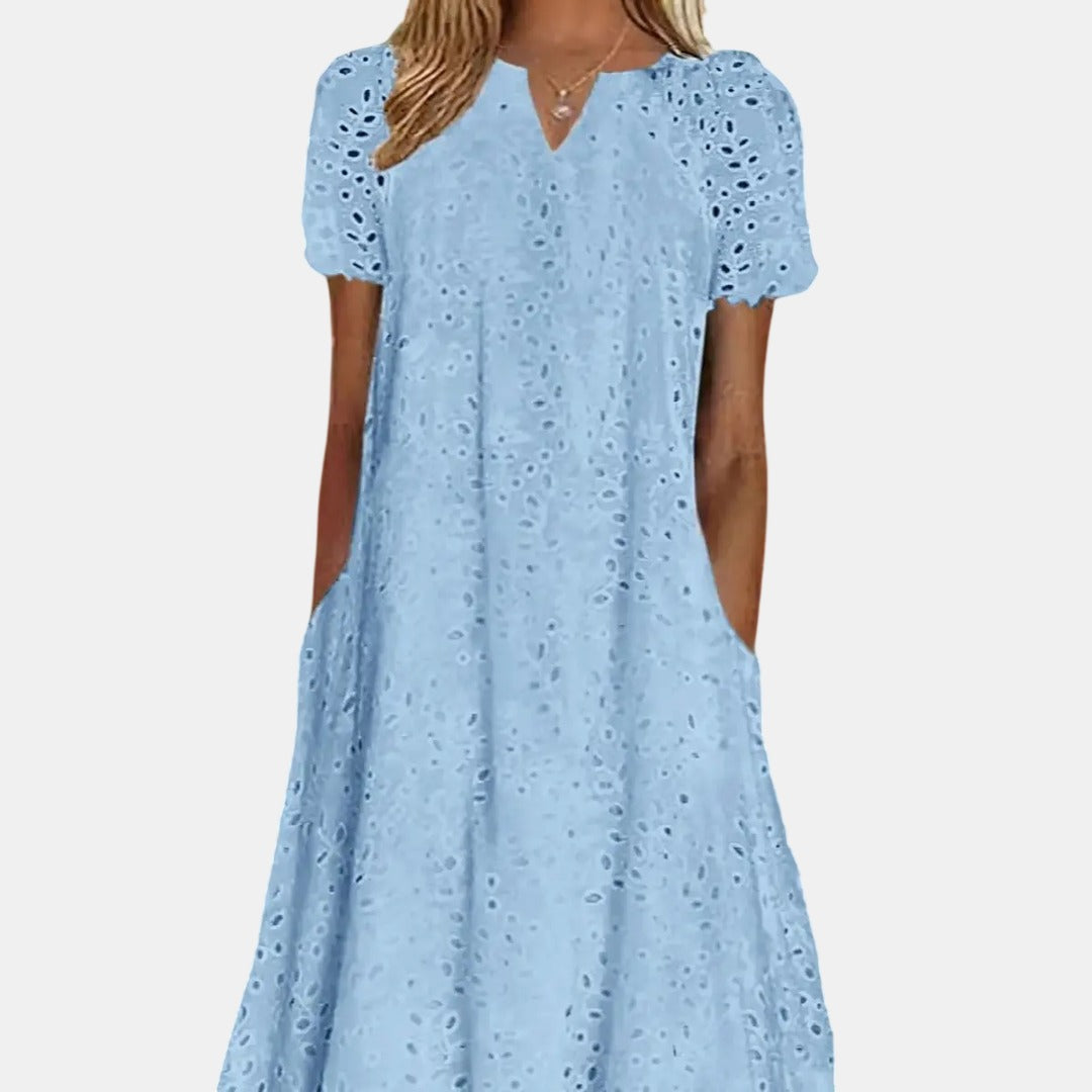 CELINDA™ – Breezy V-Neck Crochet Maxi Dress