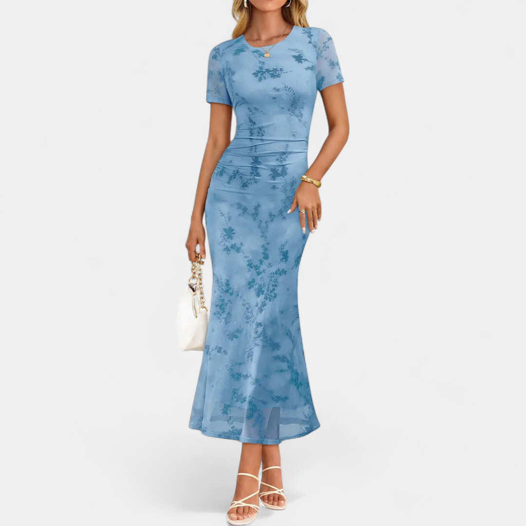 CORINNE™ – Floral Mesh Waist-Cinch Mini Dress