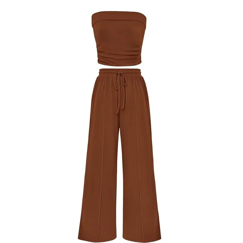 The Elara Ribbed Knit Tube Top & Wide Leg Pants Set