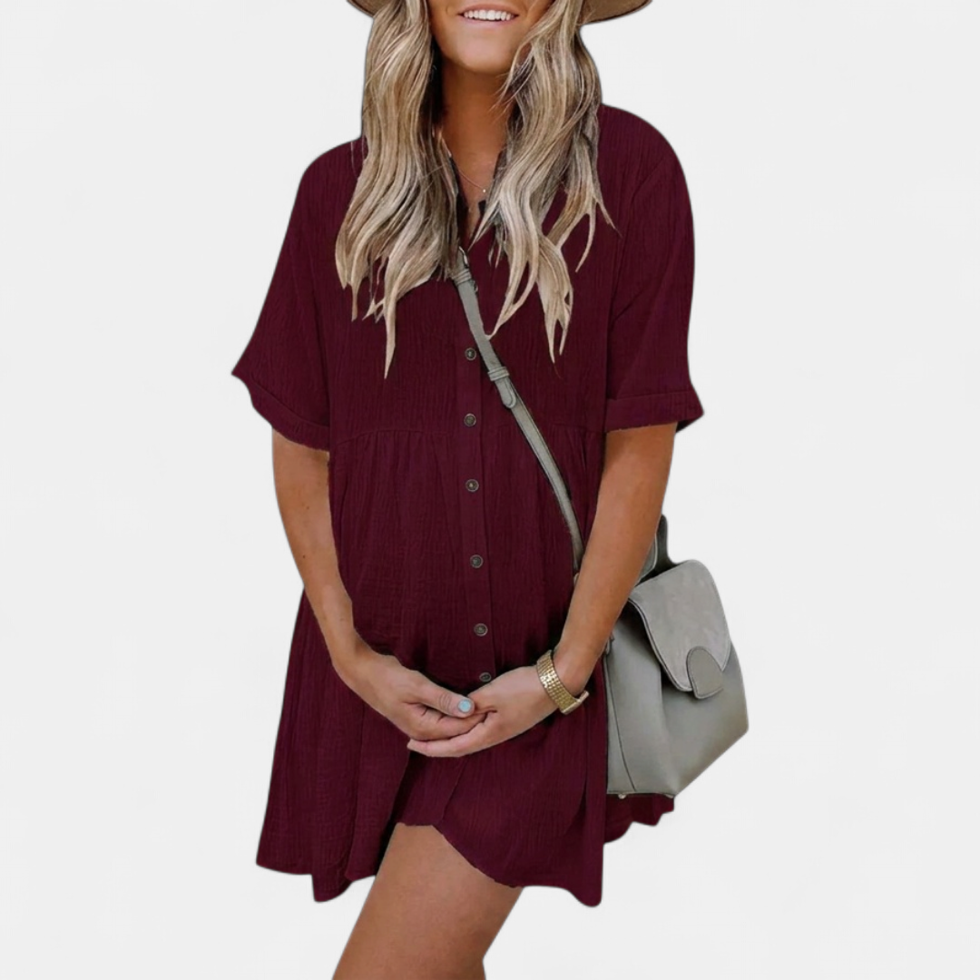 BRIELLE™ – Relaxed Button-Front Shirt Dress