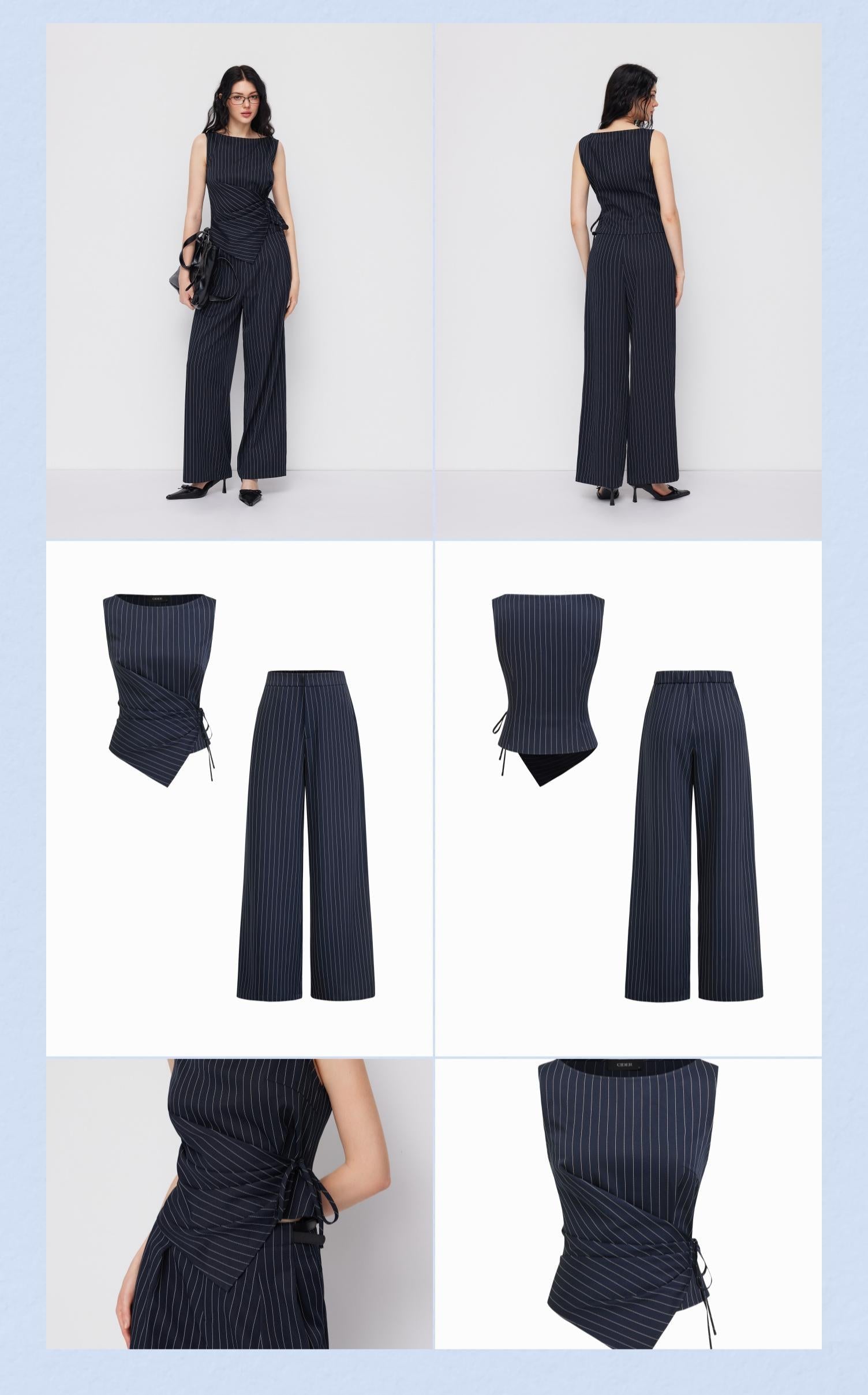 The Elara Pinstripe Wrap Knotted Set