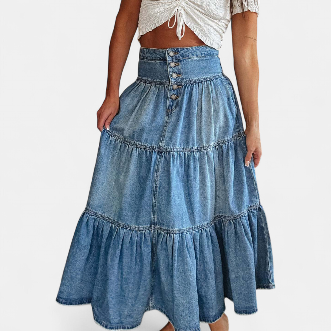 CALLA™ – Boho Tiered Denim Mini Skirt