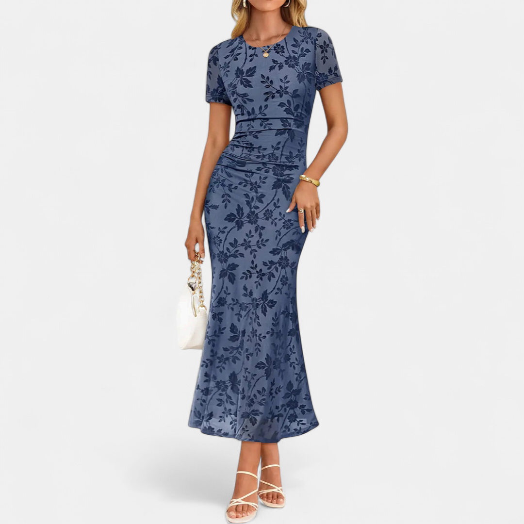 CORINNE™ – Floral Mesh Waist-Cinch Mini Dress
