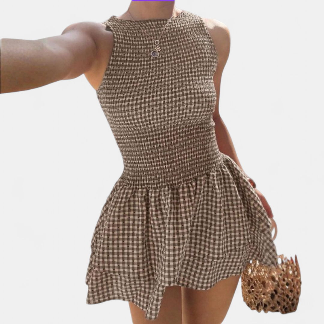 VIVETTE™ – Vintage Plaid Tiered Mini Dress