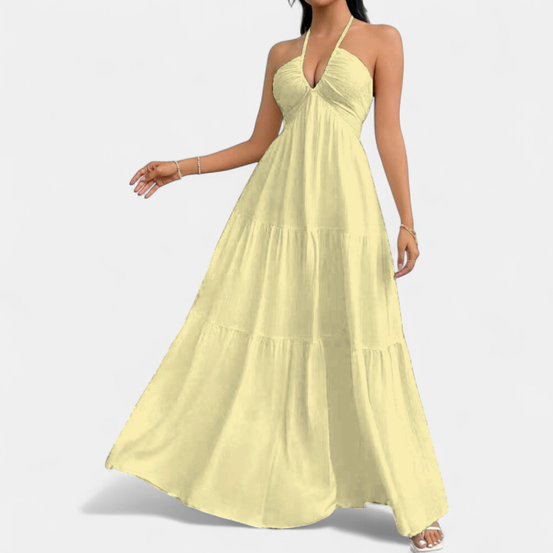 ZEPHYRA™ – Deep V Belted Boho Maxi Dress